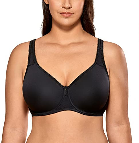 DELIMIRA Donna Reggiseno Taglie Forti Senza Cuciture con Ferretto Sostegno Coppa Intera Imbottito T-Shirt Nero 3G