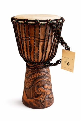 JIVE Djembe Drum African Bongo Congo Wood Drum Deep Carved Solid Mahogany Goat Skin Professional Quality 16 High (Dragon)