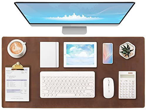RingSun Doppelseitiger Schreibtischunterlagenschutz, große Leder-Schreibunterlage für Tastatur und Maus, große Schreibunterlage für Büro, Zuhause, Arbeit, Spiel, Braun, 78,7 x 39,4 cm, RS17