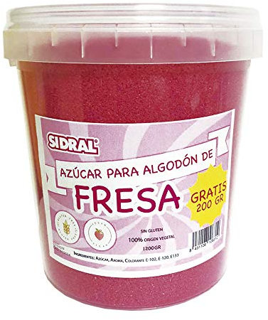 SIDRAL/ FRAISE| Sucre Barbe à papa pour Machine/ 1200 gr (200gr. GRATUIT)…