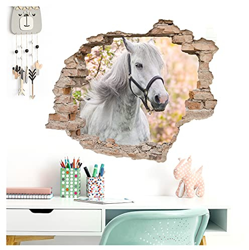 Little Deco Wandtattoo 3D Loch mit weißem Pferd DL629 67 x 56 cm (BxH)