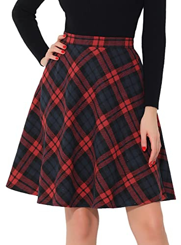 Allegra K Women's Checked Skirt Festive A-Line High Waist Worsted Yarn Checked Midi Skirt, Getaway Solids, L