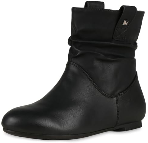 VAN HILL Gefütterte Damen Schlupfstiefel Nieten Stiefeletten Leder-Optik 610456 Schwarz 37