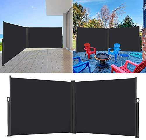 LARS360 Dunkelgrau Doppelseitig Ausziehbar Seitenmarkise Aus Polyester und Alu Metall Ständer, Sonnenschutz Windschutz Sichtschutz, Seitenwandmarkise Markisenstoff, 200x600cm