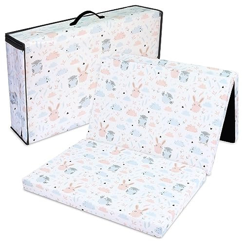 Klappmatratze Faltbare Reisebett Baby Matratze 60x120cm - Faltmatratze für Kinder Gästematratze klappbar Babymatratze Bodenmatratze Schlafmatratze und Reisematratze 60 x 120 cm Eulen