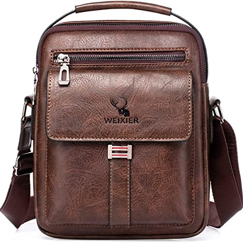 Hjkiopc Men's Shoulder Bag PU Leather Messenger Bag Pack Business Satchel Side Bag Casual Handbag for Men Working Shopping School Daily Use (Brown-B2)