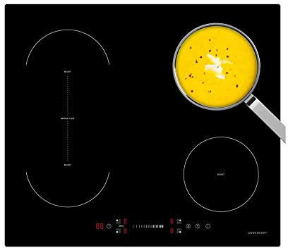 Cookology 59cm Induction Hob - Bridging Function - Black | Residual Heat Indicator - 4 Booster Zones - Sensitive Slider Control - Child Lock - Easy-Clean