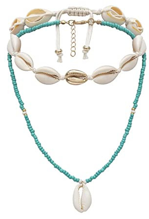Stfery Muschelkette Vergoldet, Layering Kette Gold Schale und Perle Halskette Frauen Schmuck 51.5CM Tochter Geschenk