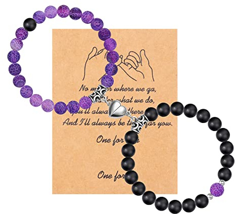 GIEIWIW Magnetic Bracelets for Couples Love Bracelets Distance Natural Beaded Bracelet Purple