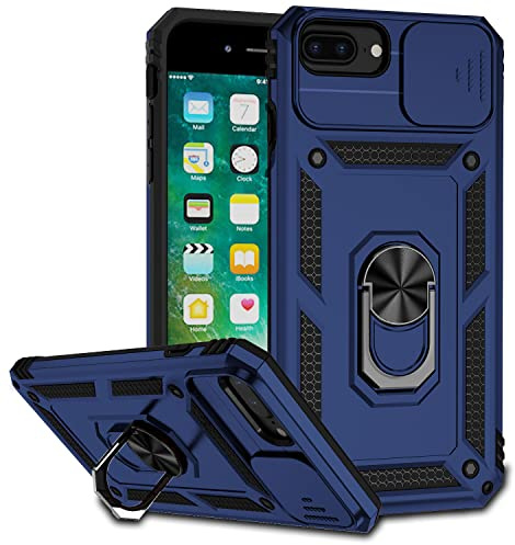 Hülle für iPhone 7 Plus/8 Plus/iPhone 6s Plus/6 Plus, Kameraschutz Handyhülle 360 Grad Ringhalter Case Militärische Handyhüllen Tough Armor Cover Stoßfest Hybrid Bumper Schutzhülle,Blau
