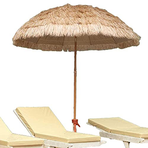 Uteplatsparaply utomhus Halmtak uteplatsparaply, tropiskt hawaiiskt strandparaply, 1,8 mdiameter paraplyer för utomhuspoolen, för trädgårds- och trädgårdsparaply Funktionstiltbar/rund/naturlig färg