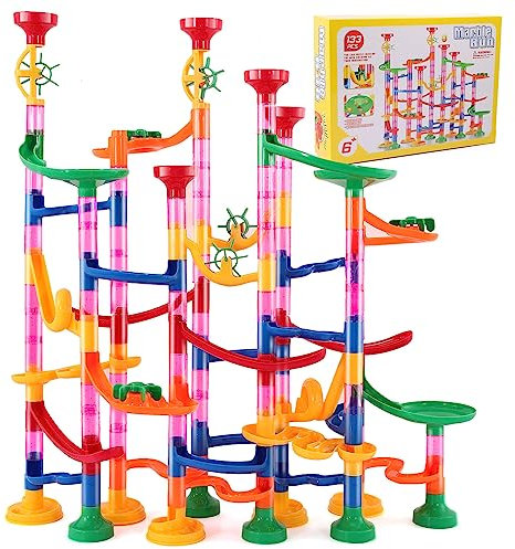 133 Stück Murmelbahn Spielzeug,Mehrfarbige Marble Run Set, Kugelbahn Lernspielzeug Konstruktionspielzeug für Kinder Mädchen Jungen,Murmelbahn ab 3 Jahren(103 Durchscheinende Bahnelemente + 30 Murmeln)