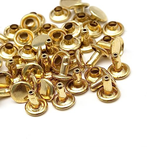 Lot de 50 rivets en laiton pour cuir de 0,8 cm – Rivets à double capuchon pour tissus, chaussures, sacs et porte-clés, avec tête ronde, doré (8 mm) OFXDD