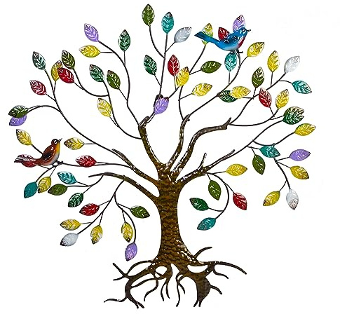 VEWOSTAR Metal Wall Art for Living Room Home Decor Colorful Leaves Wall Sculpture Tree of Life Handcrafted Wall Decor Hangings for Outdoor Indoor(25.5 W * 24.8 H)