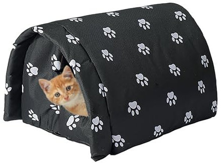Samnuerly katzenhöhle Filz Katzenhaus für Draußen Winterfest Wasserdicht und Warm Hundehöhle Waschbar Pet House mit Abnehmbarem Matte Faltbares Tierheim Haustiere Schutz Bett (42x31x28cm Schwarz)