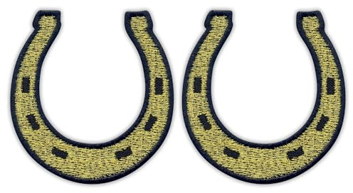 Set von zwei – Gold Hufeisen – Aufnähen – bestickt Patch/Abzeichen/Emblem