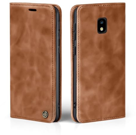 LBH Handyhülle für Samsung Galaxy J5 (2017) in Hellbraun mit Karten- und Geldfach Smartphone Hülle mit Standfunktion Flip Case Schutzhülle Magnetverschluss Vintage