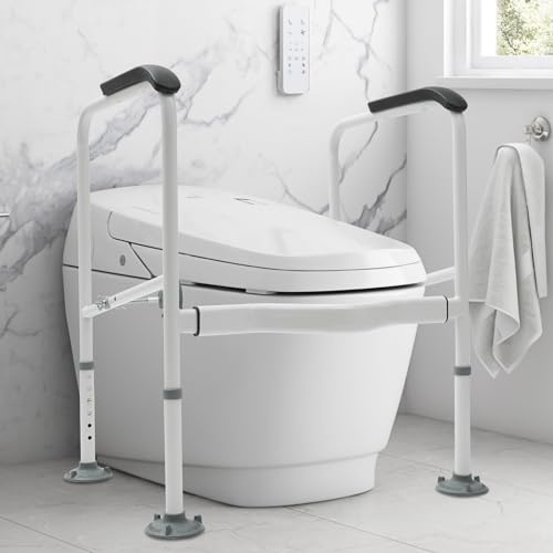 GramStudio Ausilio per alzarsi, WC, maniglie per WC per anziani, 6 altezze regolabili, maniglie per WC con grande antiscivolo, bianco