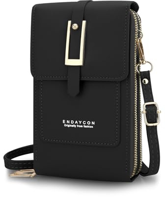 DOB SECHS Small Touch Screen Crossbody Phone Bag for Women, PU Leather Mobile Phone Purse with Adjustable Shoulder Strap, Card Slots, Travel Cellphone Handbags Coin Wallet for Ladies - Black
