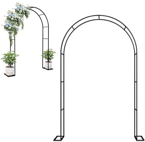 Gartenbogen aus Metall für den Außenbereich, große Hochzeitsbögen für Kletterpflanzen Rosenbogen mit Sockel, Gartenlaube Pergola Rankgitter Pflanzenstütze für Weinreben, Lichter und Blumen(350x220x40C