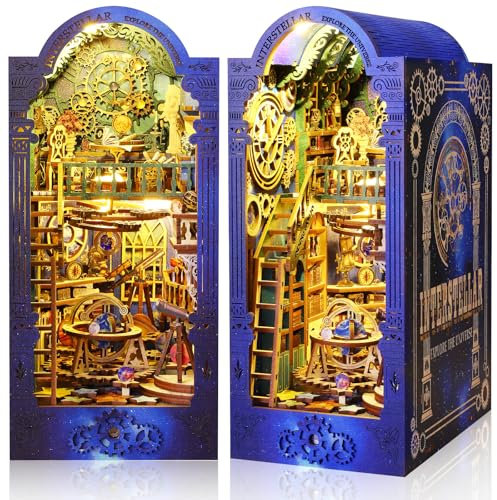CRIOLPO DIY Book Nook Kit, Maison de poupée Miniature en Bois avec Meubles et lumière LED, Puzzle 3D en Bois, Serre-Livres d'art, Kit de Construction pour Les Personnes de Plus de 14 Ans