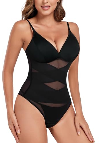 Tuopuda Body Contenitivo Modellante Donna, Bodysuit Shaper Perizoma Guaina Contenitiva Shapewear Intimo Snellente Pancia Piatta Dimagrante Shaping con Reggiseno Sheer Mesh Fajas, Nero, XL