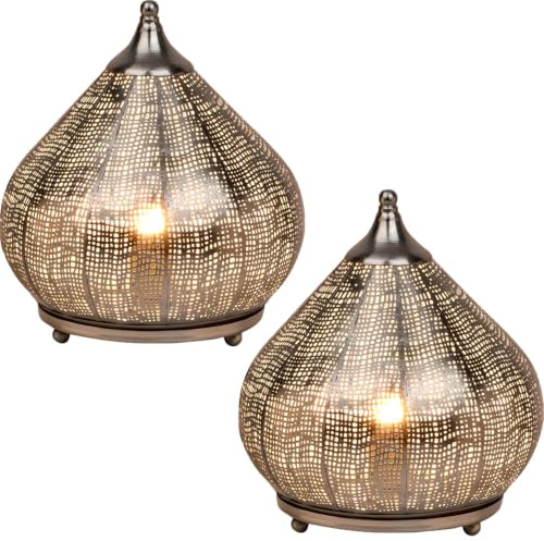 2er Set Orientalische Tischlampe Jamiel aus Metall in Silber 28 cm