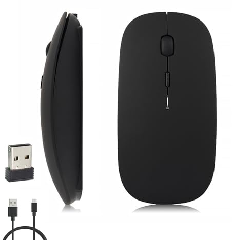 iSTYLE Ratón inalámbrico recargable, Bluetooth o 2,4 GHz con mini receptor USB, multidispositivo, seguimiento óptico de 1600 dpi, ratones silenciosos para Mac, PC, Macbook, iPad, portátil, tablet,