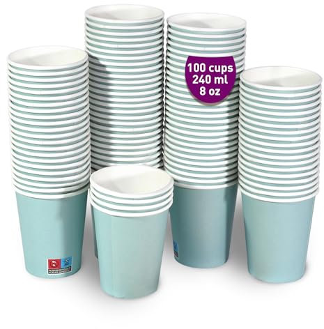 GoBeTree Lot de 100 gobelets en papier bleu de 240 ml, papier cartonné durable, gobelets jetables résistants pour fêtes, célébrations et événements