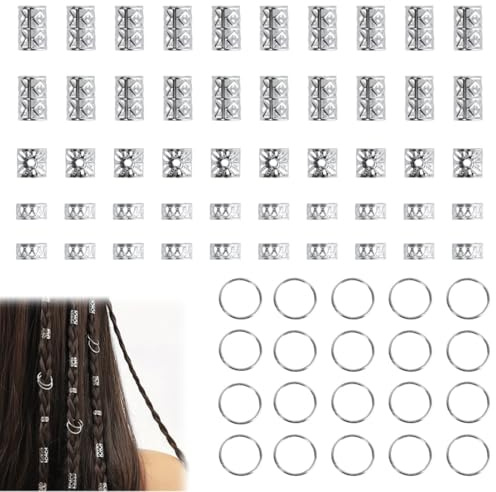 KOLZEMV 80 Pcs accessori capelli, Dreadlock Perline Clip a Spirale, gioielli per capelli, gioielli dreadlocks da donna, Capelli Treccia, Accessori Decorazione, Per Uomini e Donne（argento）