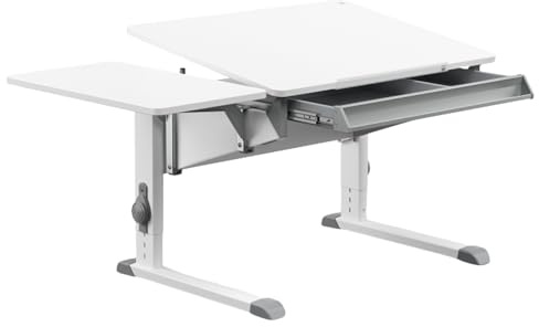 moll Bandit (CP) mit Schublade & Side Top | Kinderschreibtisch höhenverstellbar | mitwachsend, ergonomisch & neigbar für aufrechtes Sitzen | ideal für Schulkinder | Schreibtisch weiß | Made in Germany