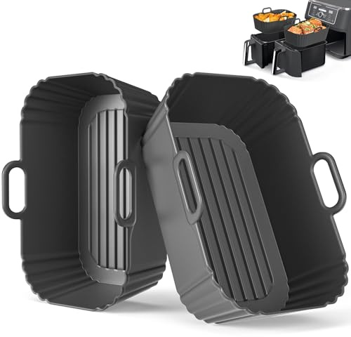 Airfryer Silikonform 2 Stück für Ninja Dual Zone AF400EU/EUCP AF200EU, COSORI, Juskys, Russell Hobbs, Silikoneinsatz für Heißluftfritteuse 7.6L 8L 8.5L 9L 9.5L, Wiederverwendbares Silikon Zubehör