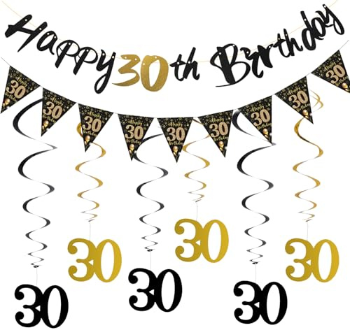 2 Stück Deko 18. Geburtstag Junge, 30 Geburtstag Deko Rationen, Geburtstagsdeko Set für 30.Geburtstag Banner Girlande Wimpelkette, Happy 30th Birthday Geburtstagsbanner, für Junge Mädchen