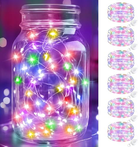 btfarm 6 Stück LED Lichterkette mit Batterie Klein, 2M 20LED Mini Lichterkette Batteriebetrieben, Wasserdicht Draht mit Knopfzelle für Weihnachten Hochzeit Party Innen Deko, Mehrfarbig