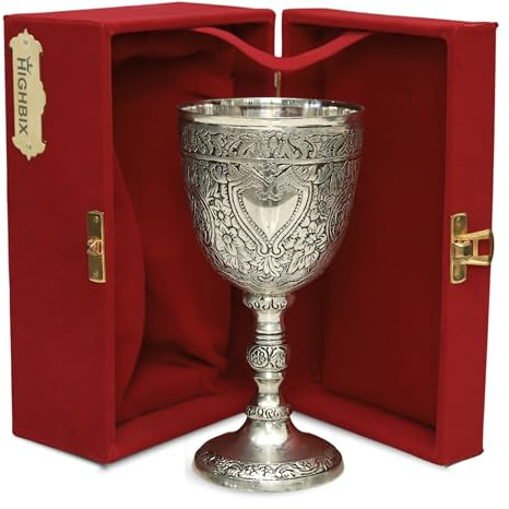 Vintage Brass Chalice Goblet Handmade Wine Goblet Antique-Style Wedding Wine Glass in Velvet-Lined Gift Box – Ideal Gift for Collectors, Renaissance Enthusiast (Silver)