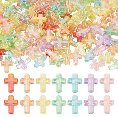 PandaHall Acryl-Kreuzperlen, transparent, Kruzifix, lose Abstandshalter, Großpackung für Ostern, Halloween, Armband, Gebet, Rosenkranz, Halskette, Schmuckherstellung, 200 Stück