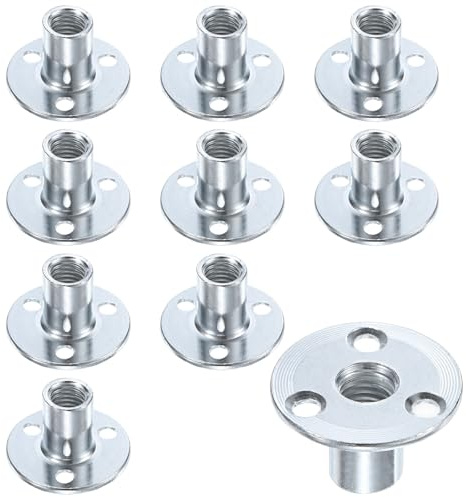 M METERXITY 10er-Pack M12x25mm T-Nut Verzinkt Kohlenstoffstahl T-Nut 3-Loch Runde Basis Schweißmutter Durchgangsloch Möbelbeschläge Flansch Einschub Innengewinde Silber