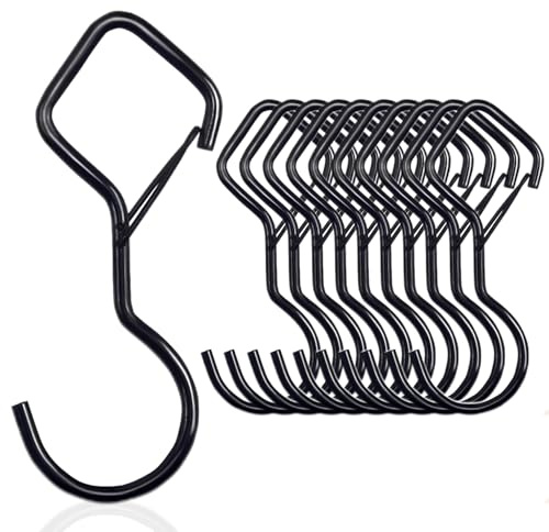 JIANGBINGREN 10 PCS Metal Hanging Hooks with Safety Buckle, Heavy Duty S-Shaped Hook for Hanging Plants, Lights, Kitchenware, Pans, Pots, Utensils, Clothes, Towels