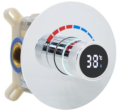 Delnet Round Single Shower Mixer Valve with Concealed LED Digital Display – Solid Brass, Chrome