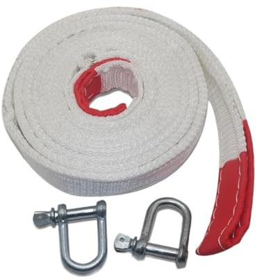 Corda Traino Auto Cavo di traino for auto con ganci a U, grillo in nylon luce riflettente for, camion, rimorchio, SUV, 5 m, 8 tonnellate(White 4m 10 Tons)