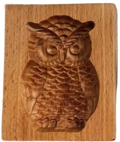 Cookie Molds, Wooden Cookie Molds 3D Owl Embossing Stamps Mold for Christmas Thanksgiving Kitchen DIY Baking Tools