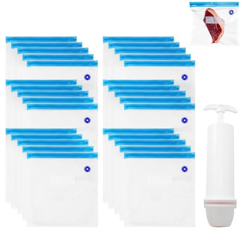 Vakuumbeutel Filament 40 Stück+Vakuumpumpe füR Vakuumbeutel,Lebensmittelqualität,Transparentes Verbrauchsmaterial Vacuum Beutel,Lebensmittelkonservierung,Wiederverwendbar Vacuum Bags(30x34cm)