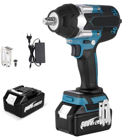 QIAKEFE Clé à Choc Sans Fil Couple Maxi 1800N.m, 3 Vitesses, Boulonneuse à Choc Électrique 1/2, 21V Batterie 3000mAh Li-Ion avec Chargeur Rapide, Lampe de Travail LED,pour Travaux Lourds