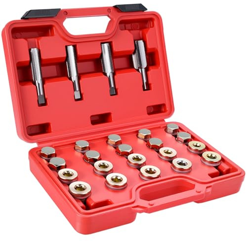 Ghekkli Juego de reparación de 64 piezas para tornillo de drenaje de aceite, M13 x 1,5 | M15 x 1,5 | M17 x 1,5 | M20 x 1,5 Tornillo y rosca para cárter de aceite, kit de reparación de rosca para