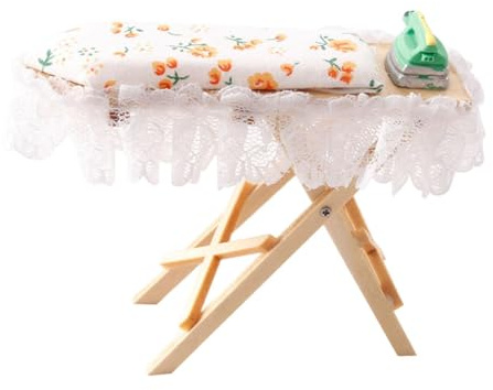 kesurpae Mini Tabla de Planchar, Plancha de Vapor, Modelo 12, Tabla Planchar para casa muñecas, en Miniatura, Juego Juguetes para jardín Hadas DIY 1:12, Muebles lavadero para
