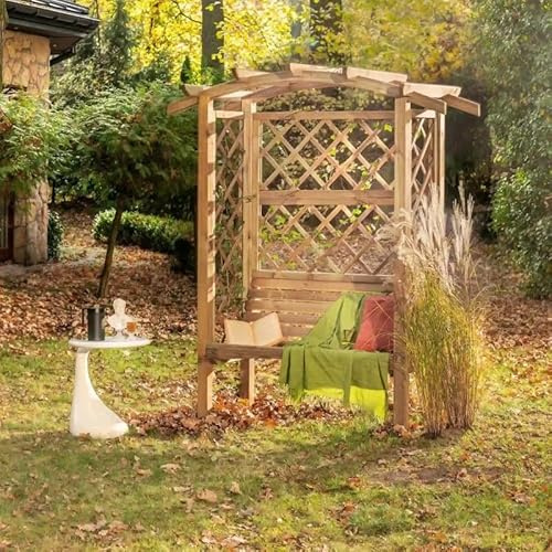 Pergola de Jardin LARDANA en Bois avec Banc intégré et Treillis – Arche extérieure décorative