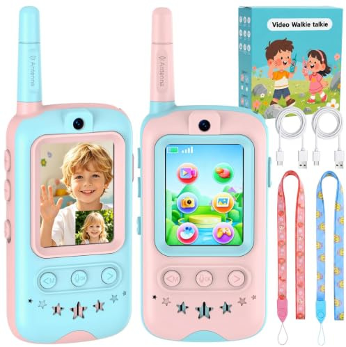 Vidéo Talkie Walkie, Talkie Walkie Enfants Rechargeable(Bleu+Rose) | Talkie Walkie Enfants Longue Portée pour Extérieur & Rassemblements, Cadeau Enfants 3-12 Ans Anniversaire Cadeaux de Pâques