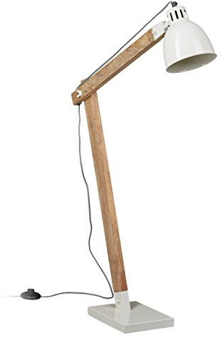 Relaxdays Stehlampe Skandinavisch, Vintage Design, max. 111 cm hoch, Holzlook, Deckenfluter, schlichtes Design, weiß