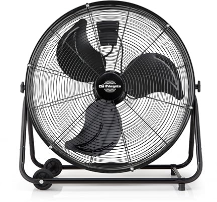 Orbegozo Pwt 3075 Ventilador Industrial Power Fan, Cabezal Inclinable, Aspas Metálicas De 75 Cm, 3 Velocidades De Ventilación, Ruedas De Transporte, 200 W, Metal