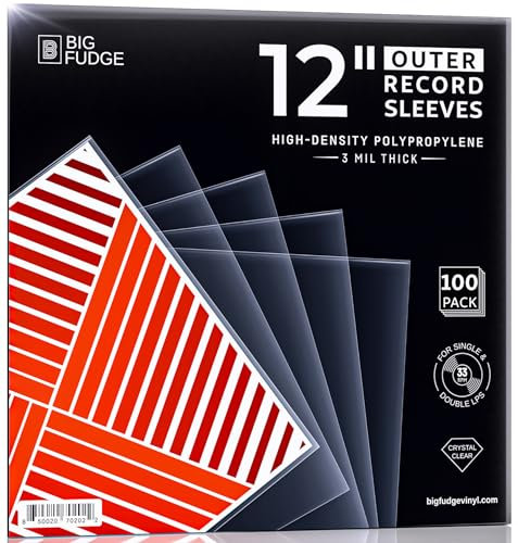 BIG FUDGE Schallplatten Aussenhüllen - 12 x 100 STK. - LP Hüllen transparent aus 3mil starken Polypropylen-Kunststoff - Vinyl Aufbewahrung Schutzhüllen ohne Falten - 12,75 x 12,75